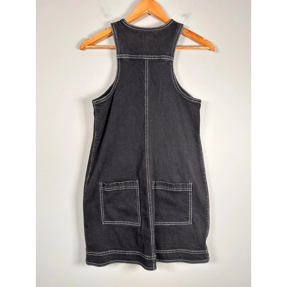 Pilcro Denim Mini Dress Womens 2 Black Zip Front Contrast Stitch Racerback